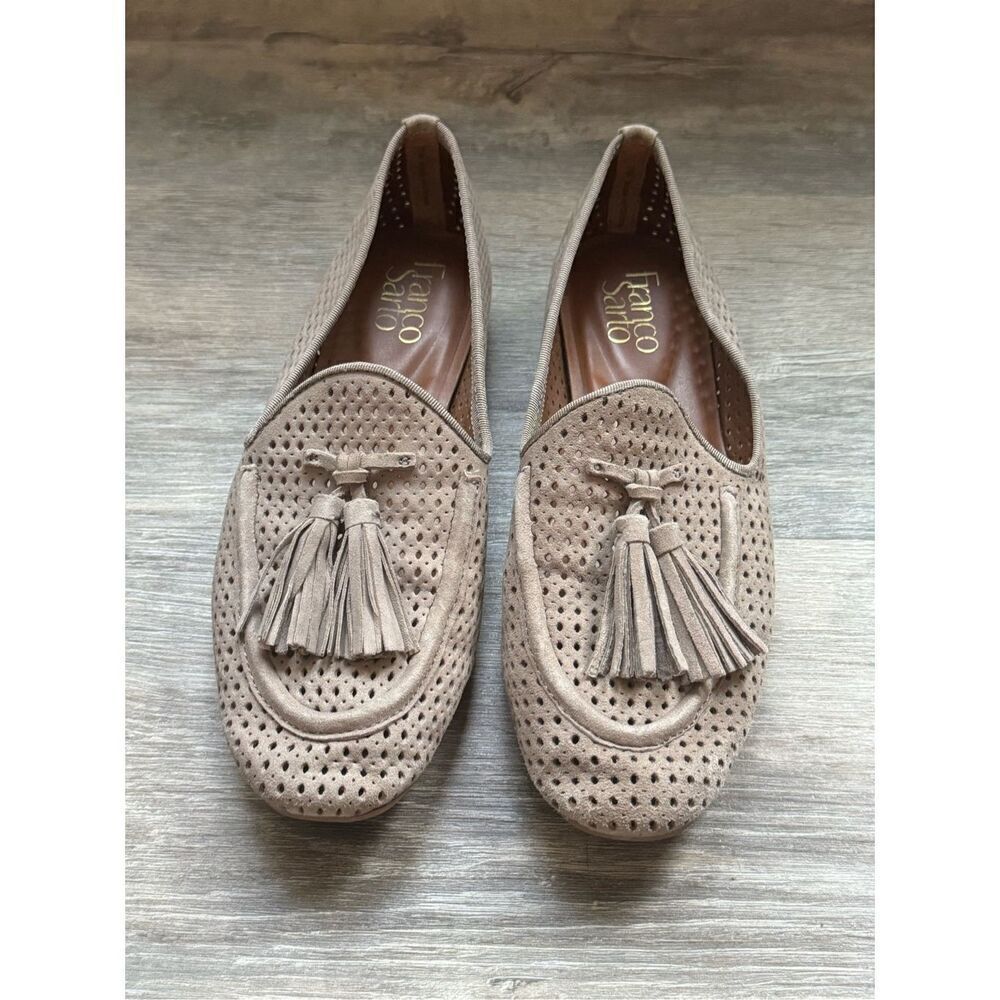 Franco Sarto Perforates Suede Tassel Loafers Tan 7